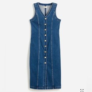 Madewell - Size 4 - Blue Denim V-Neck Midi Dress with Gold Buttons